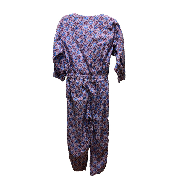 Rachel Comey Holt Geometric Print Purple Blue Puff Sleeve Ankle Jumpsuit Size 6 - Picture 7 of 14